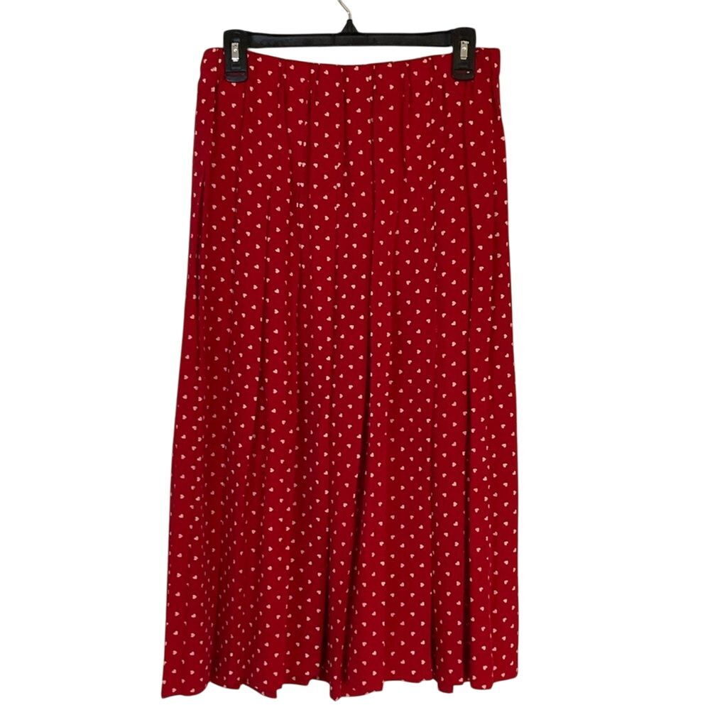Vintage Eagles Eye Womens Midi Heart Print‎ Pull On Skirt Size M Red White
